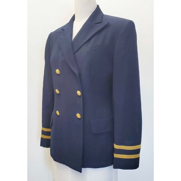 Ralph Lauren Womens Navy Blue Double Breasted Wool Blazer Military Gold Buttons - Picture 5 of 10